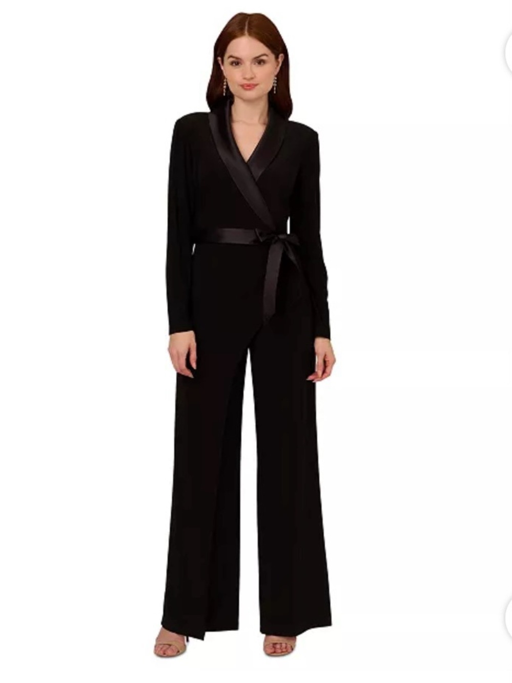 Adrianna Papell Women's Long Sleeve Wide Leg Black Tuxedo Jumpsuit Size 10